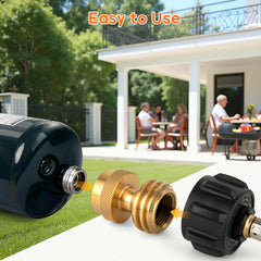 BEEDEFUL Propane Tank Adapter installed on a camping stove