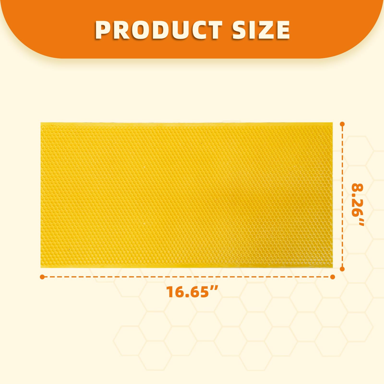 BEEINN beeswax foundation sheet showing size dimensions