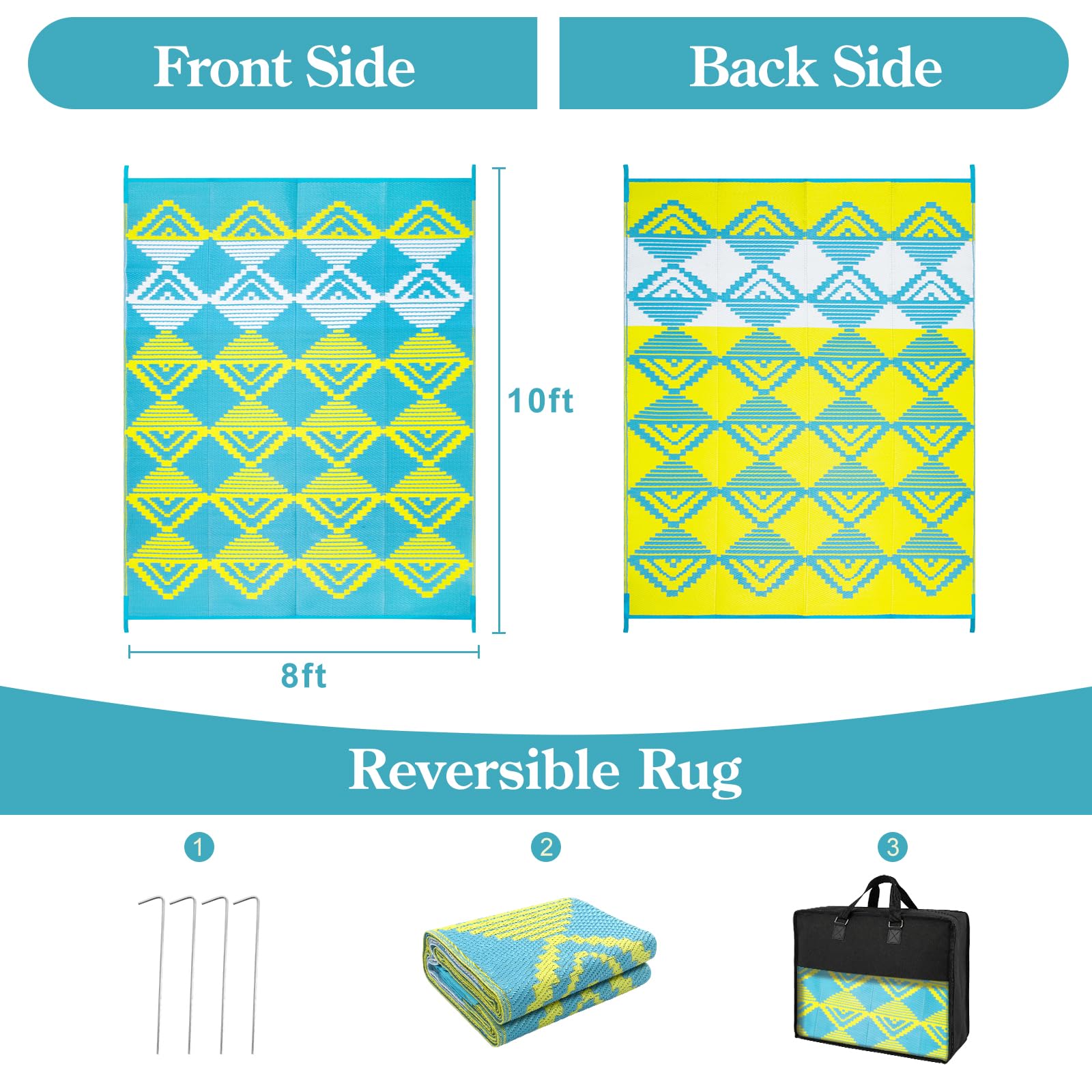 Beeiva Outdoor Rug 8x10 featuring geometric design details
