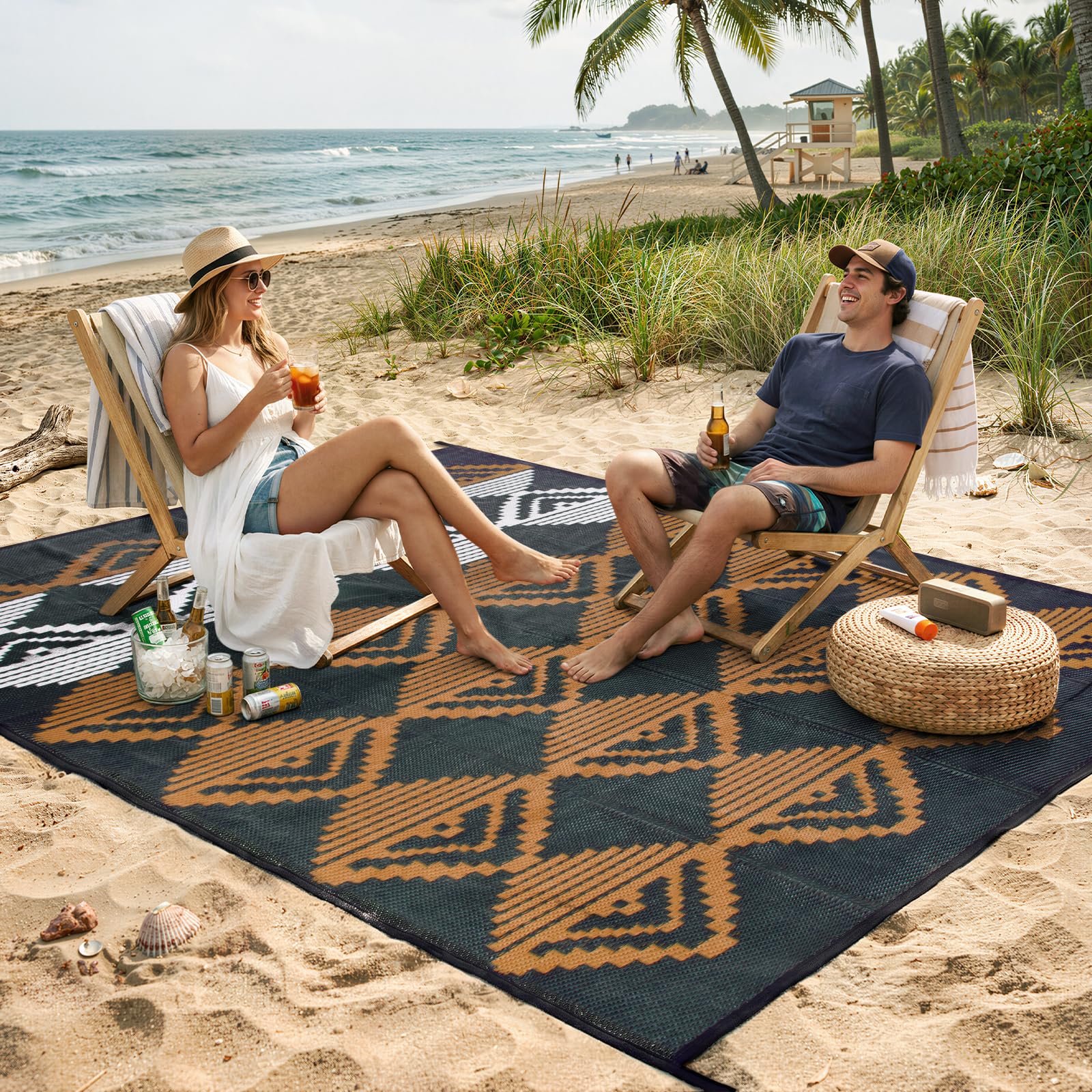 Beeiva Outdoor Rug 8x10 rolled up for storage