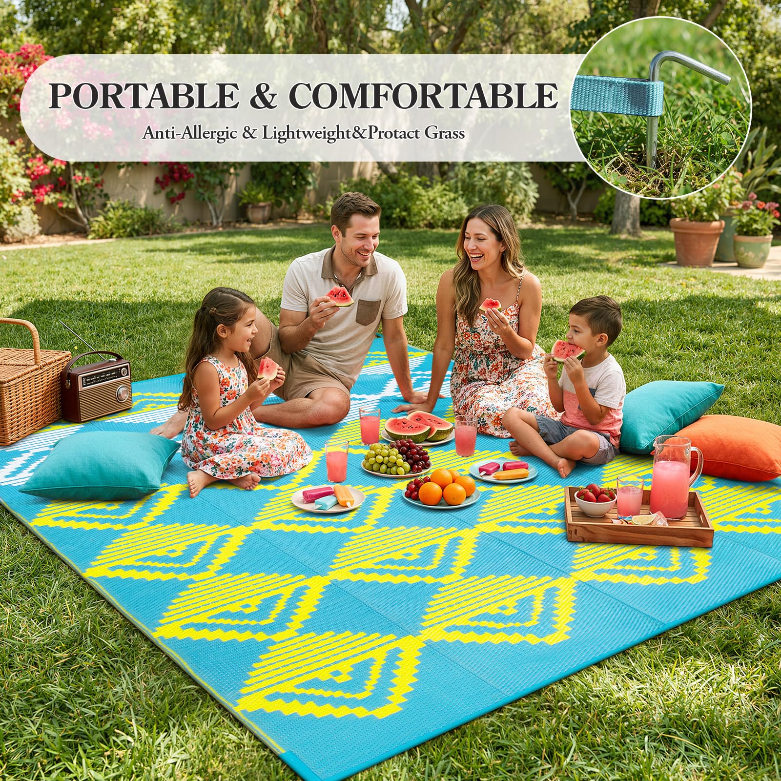 Beeiva Outdoor Rug 8x10 rolled up for storage