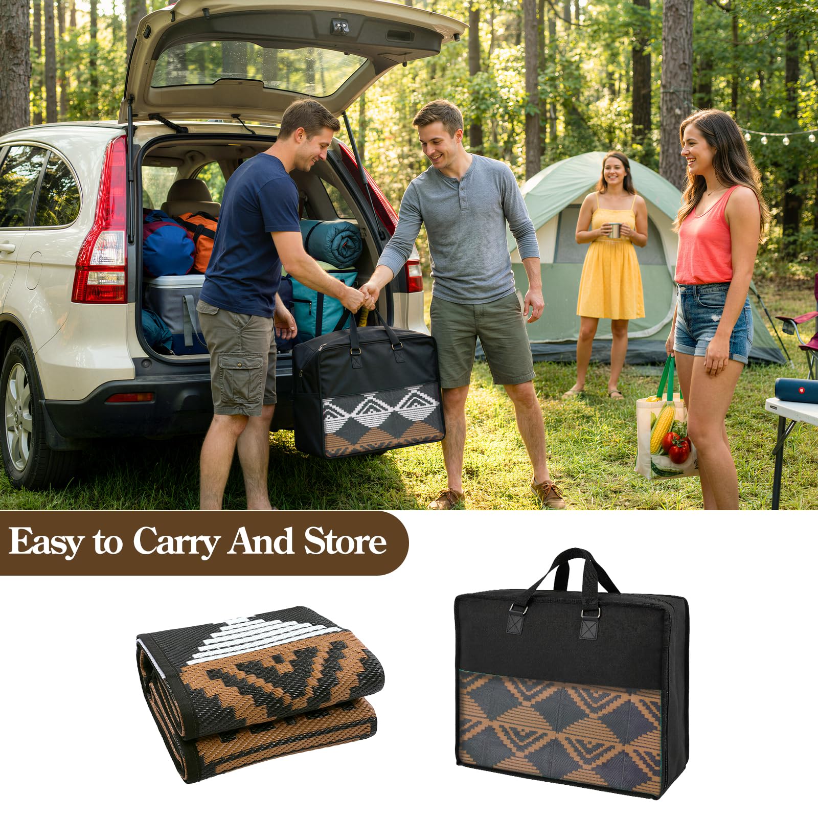 Beeiva Outdoor Rug 8x10 under a table with drinks