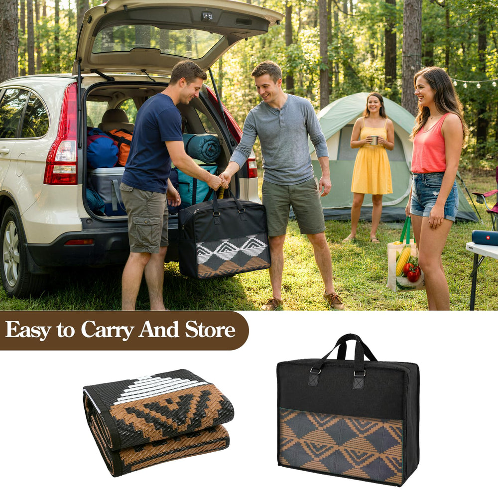 Beeiva Outdoor Rug 8x10 under a table with drinks