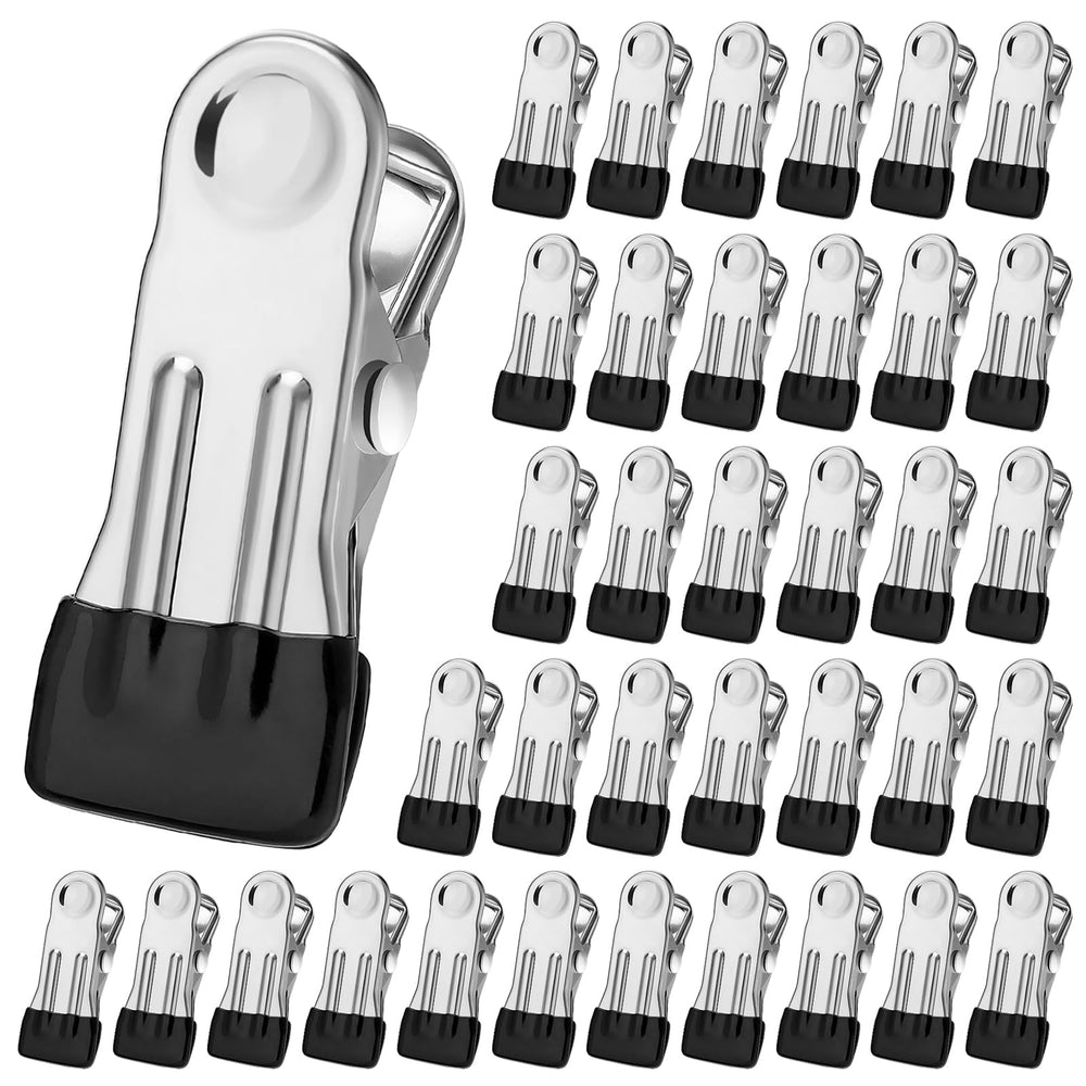 Beeplove 48 Pcs Pool Cover Clips, black stainless steel front view