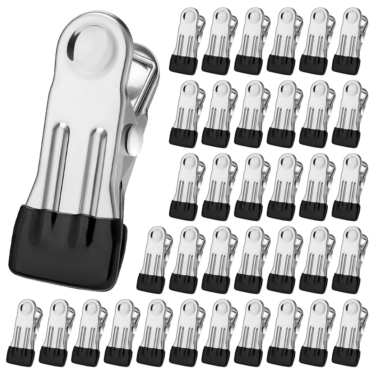Beeplove 48 Pcs Pool Cover Clips, black stainless steel front view