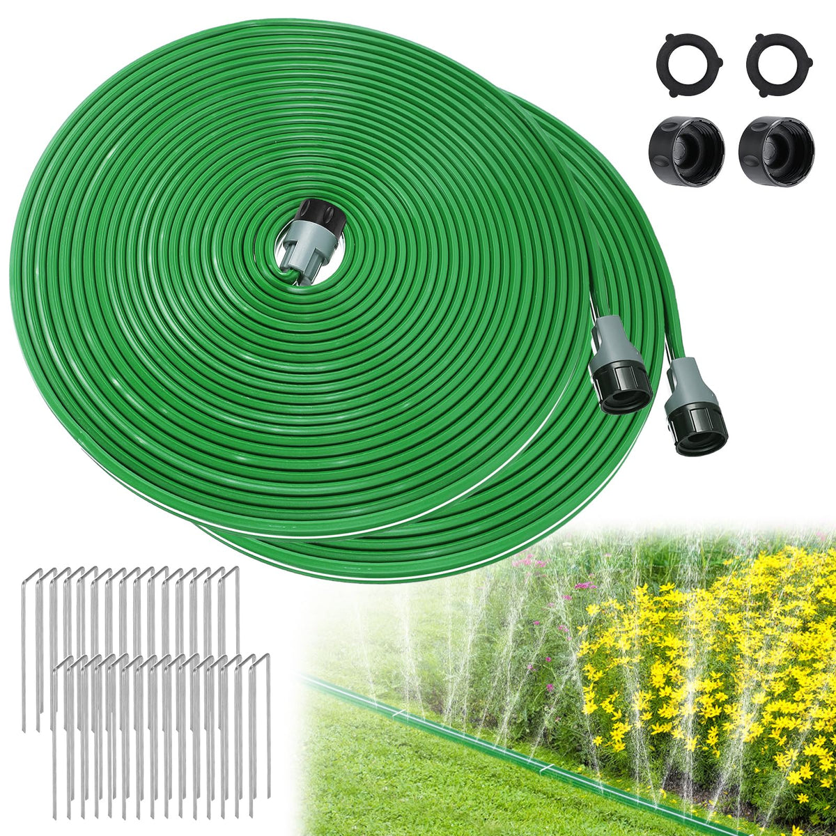 Beeplove 50ft Sprinkler Soaker Hose front view with green colour
