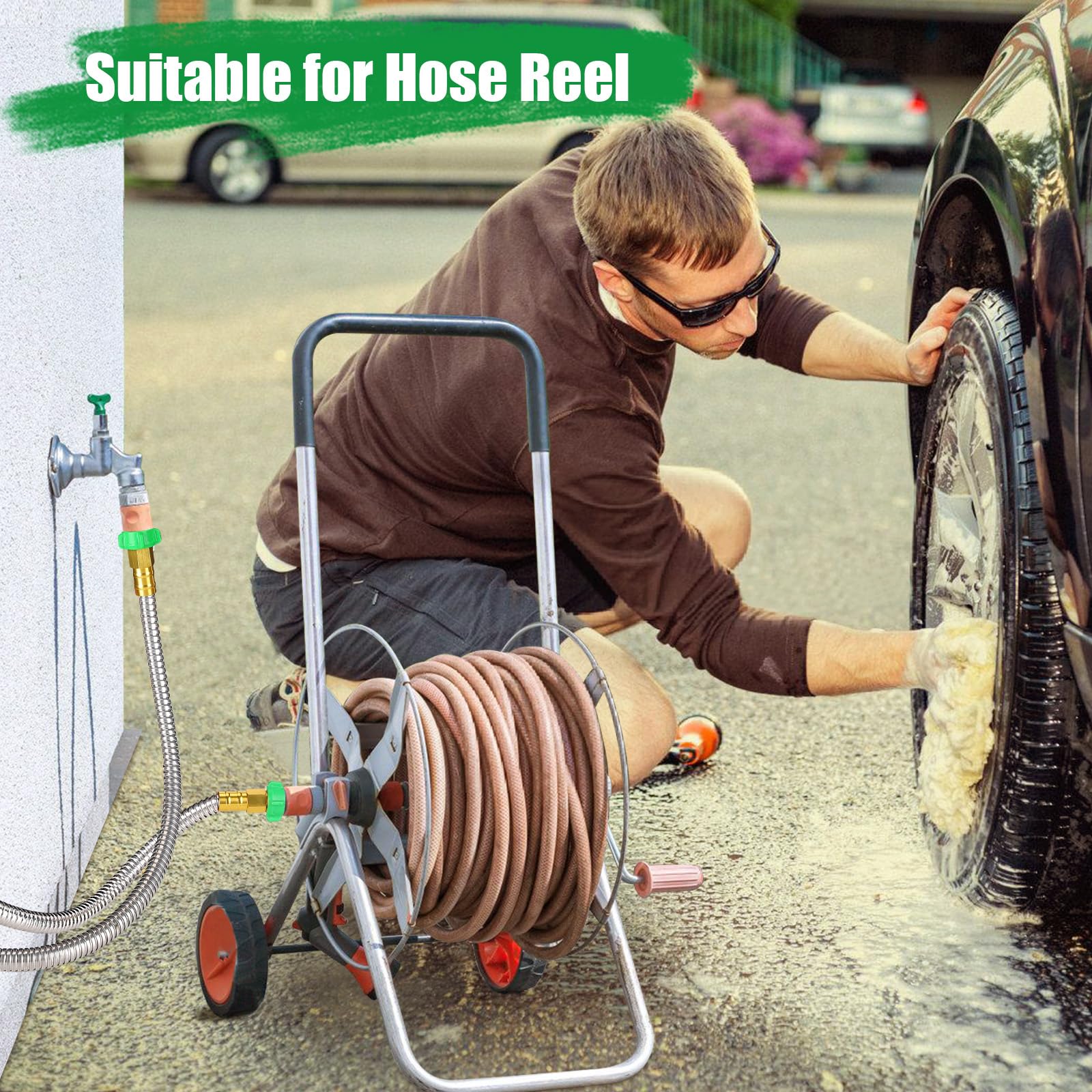 Beeplove garden hose connected to a water valve