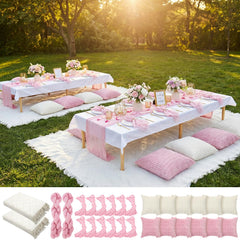 Beeveer Extra Large Pink Picnic Blanket Kit with blankets and accessories