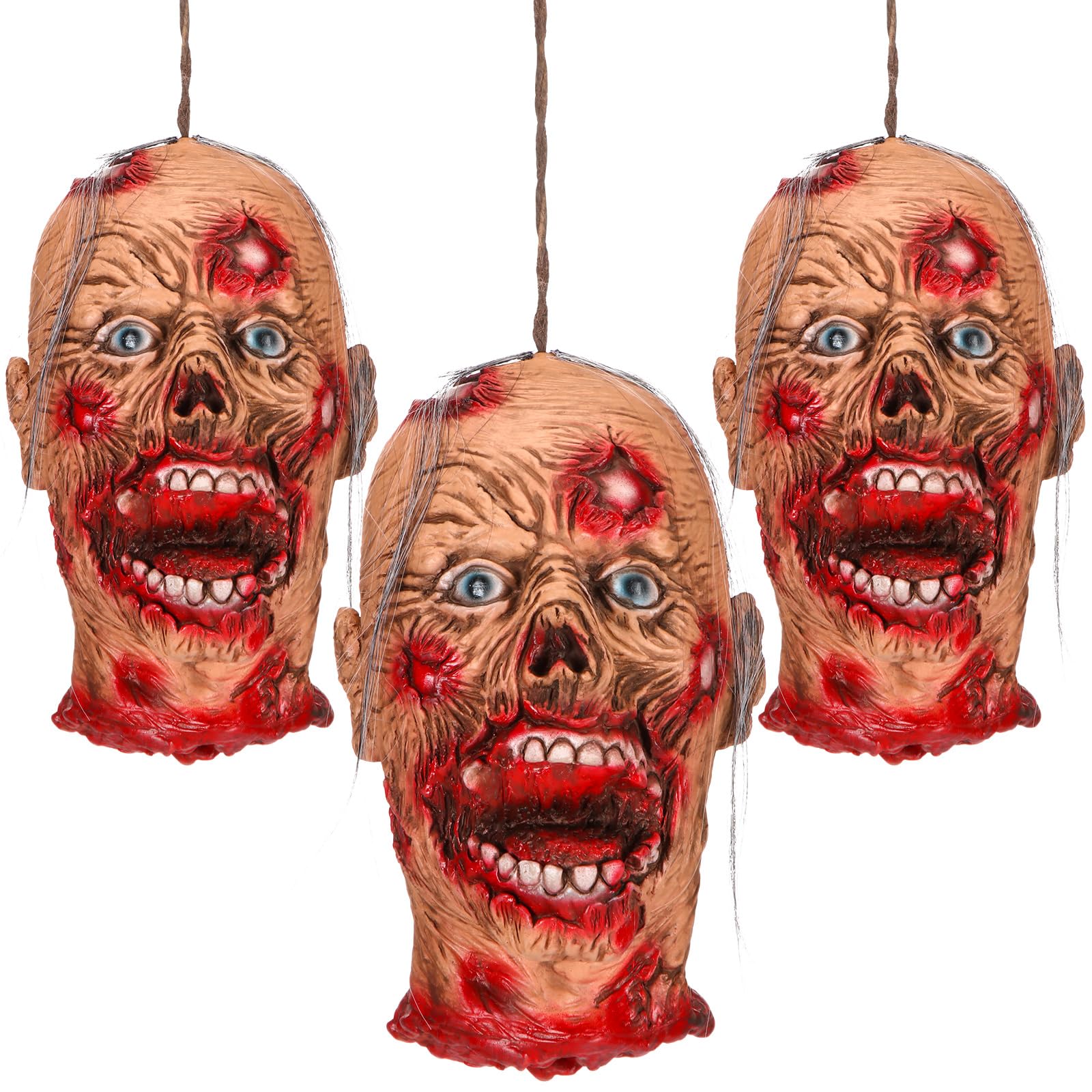 Beeveer severed zombie heads in a spooky outdoor decoration