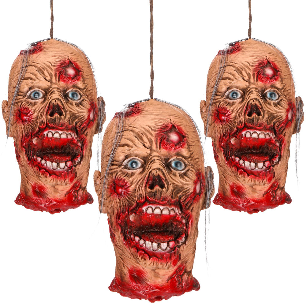Beeveer severed zombie heads in a spooky outdoor decoration