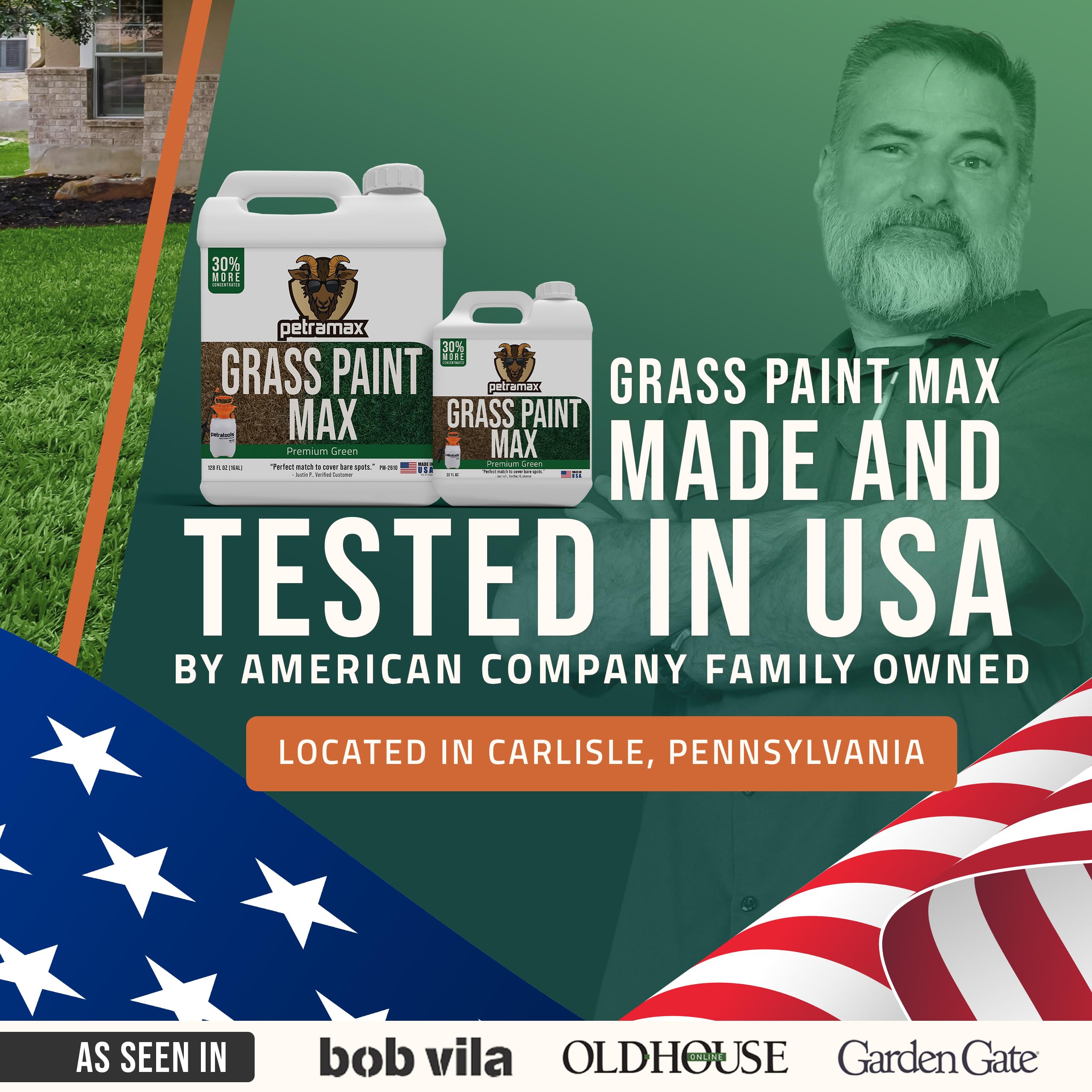 Before and after using Petra Max Grass Paint on lawn