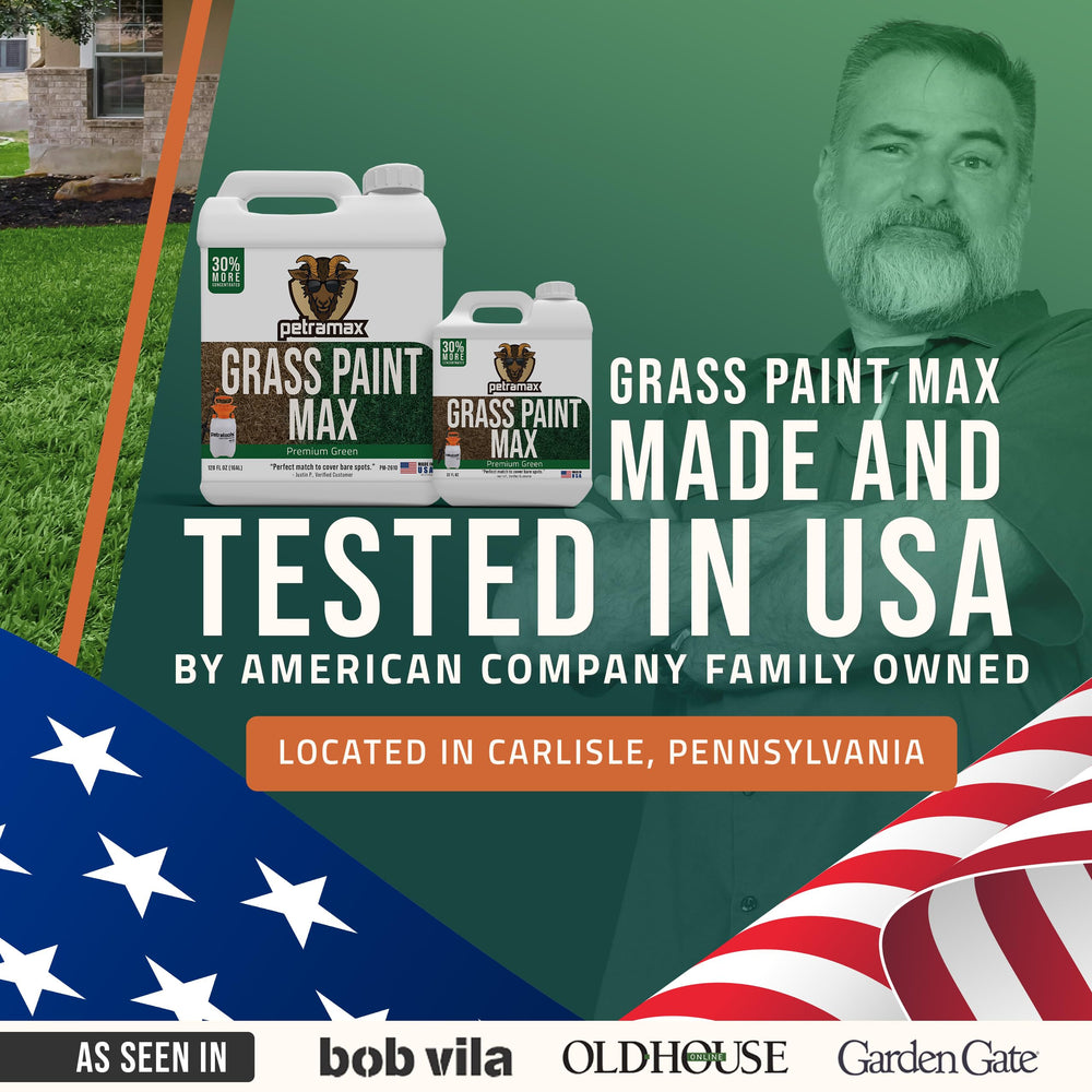 Before and after using Petra Max Grass Paint on lawn