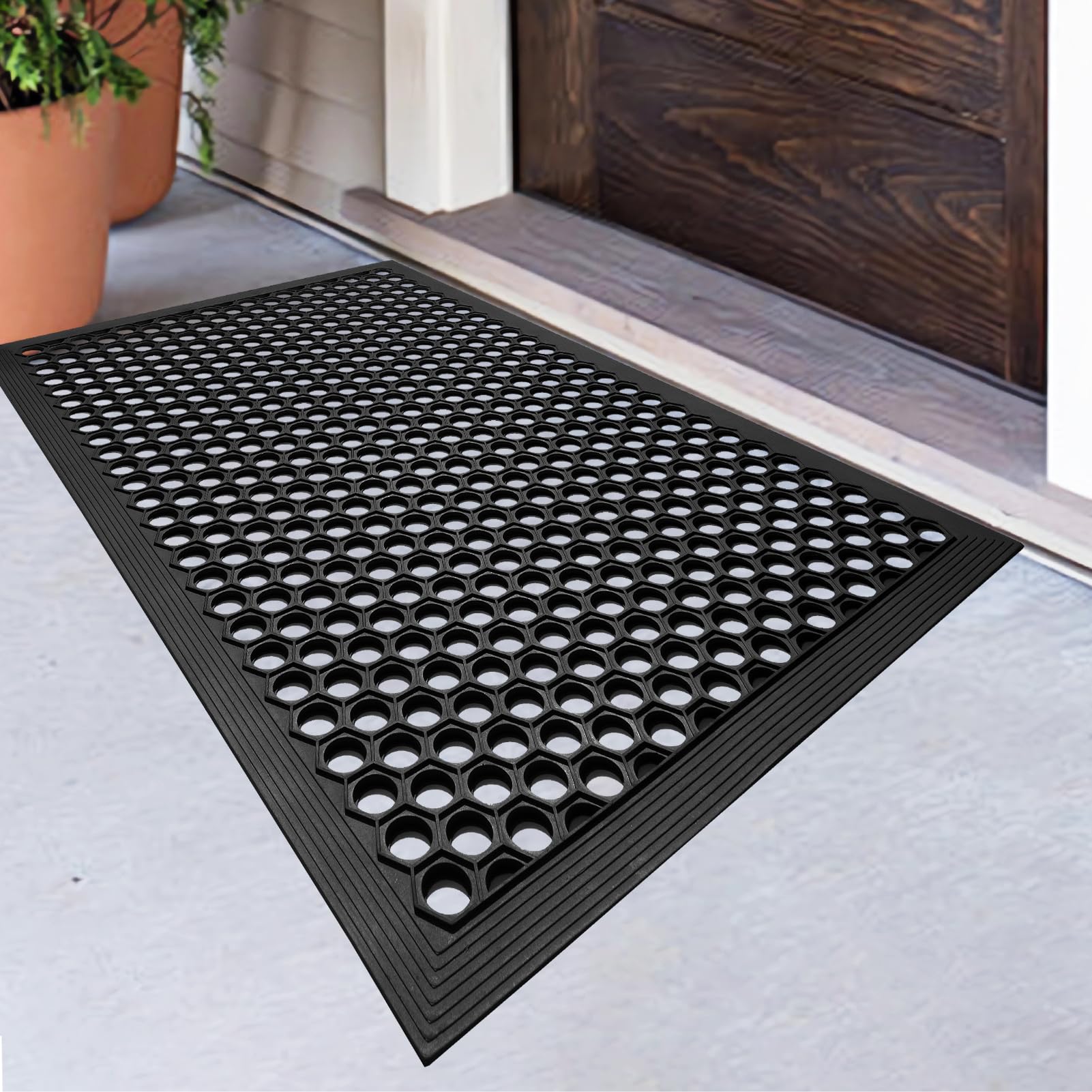 BEHERO Rubber Outdoor Mat front view, black color