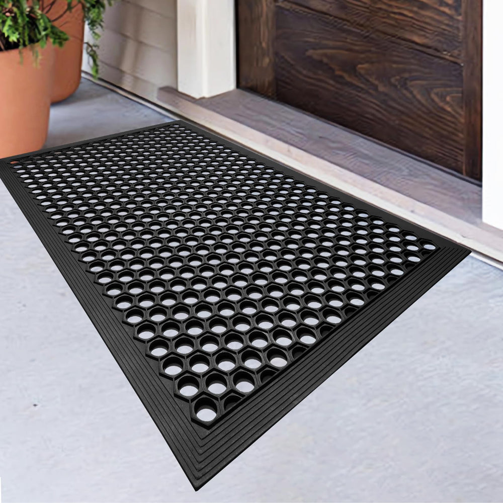 BEHERO Rubber Outdoor Mat front view, black color