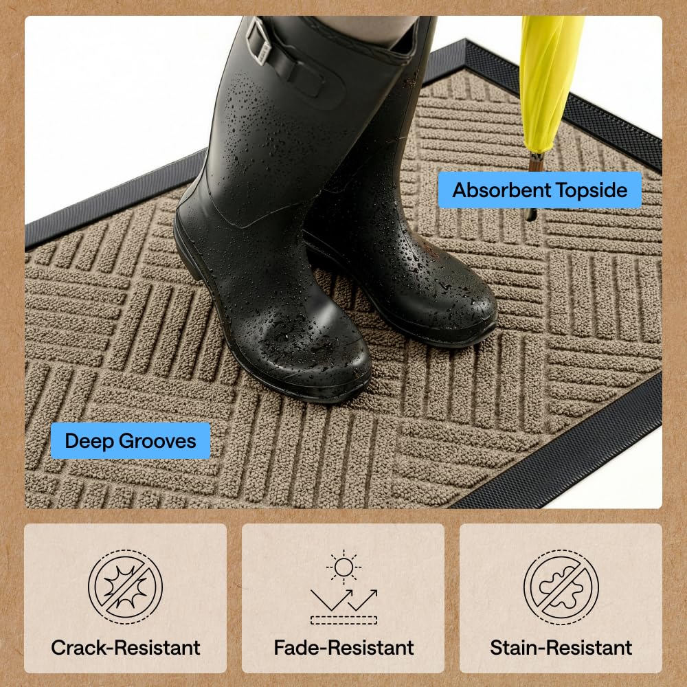 Beige diamond pattern of GORILLA GRIP WeatherMAX Door Mat