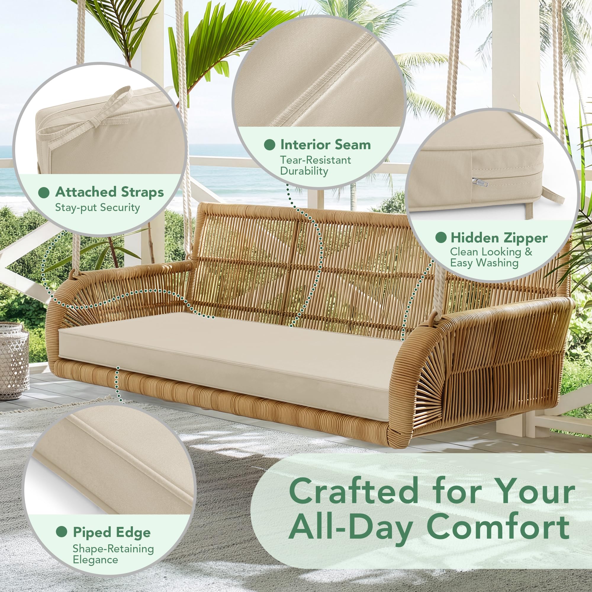 Beige Outdoor Cushion placed on a garden bench