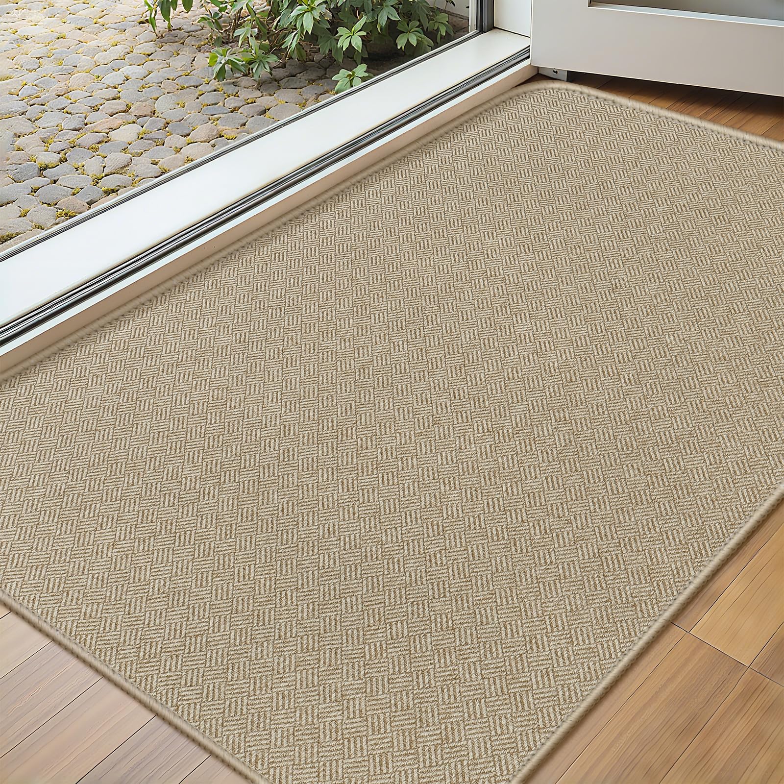 BEISIFLOOR Ultra Thin Door Mat 17x29 inches in Khaki front view