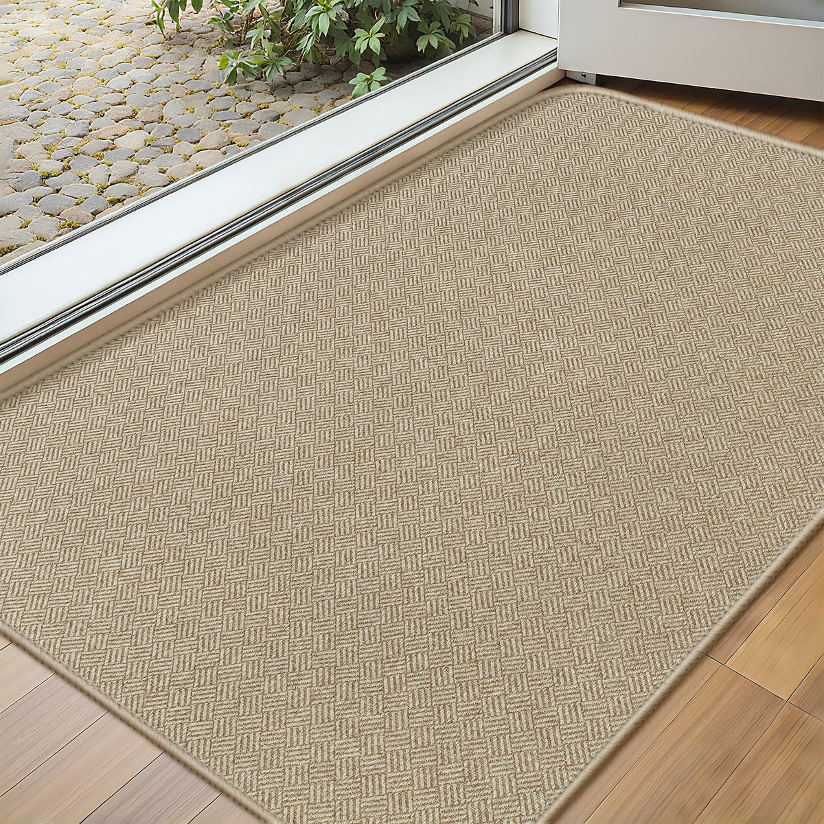BEISIFLOOR Ultra Thin Door Mat 17x29 inches in Khaki front view