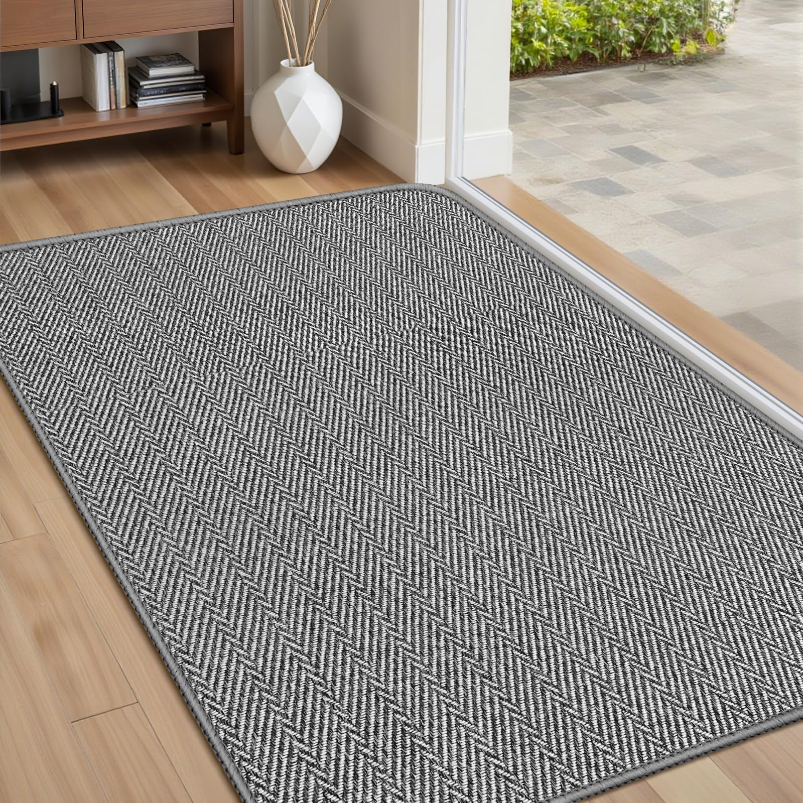 BEISIFLOOR Ultra Thin Door Mat 24x36 Grey front view