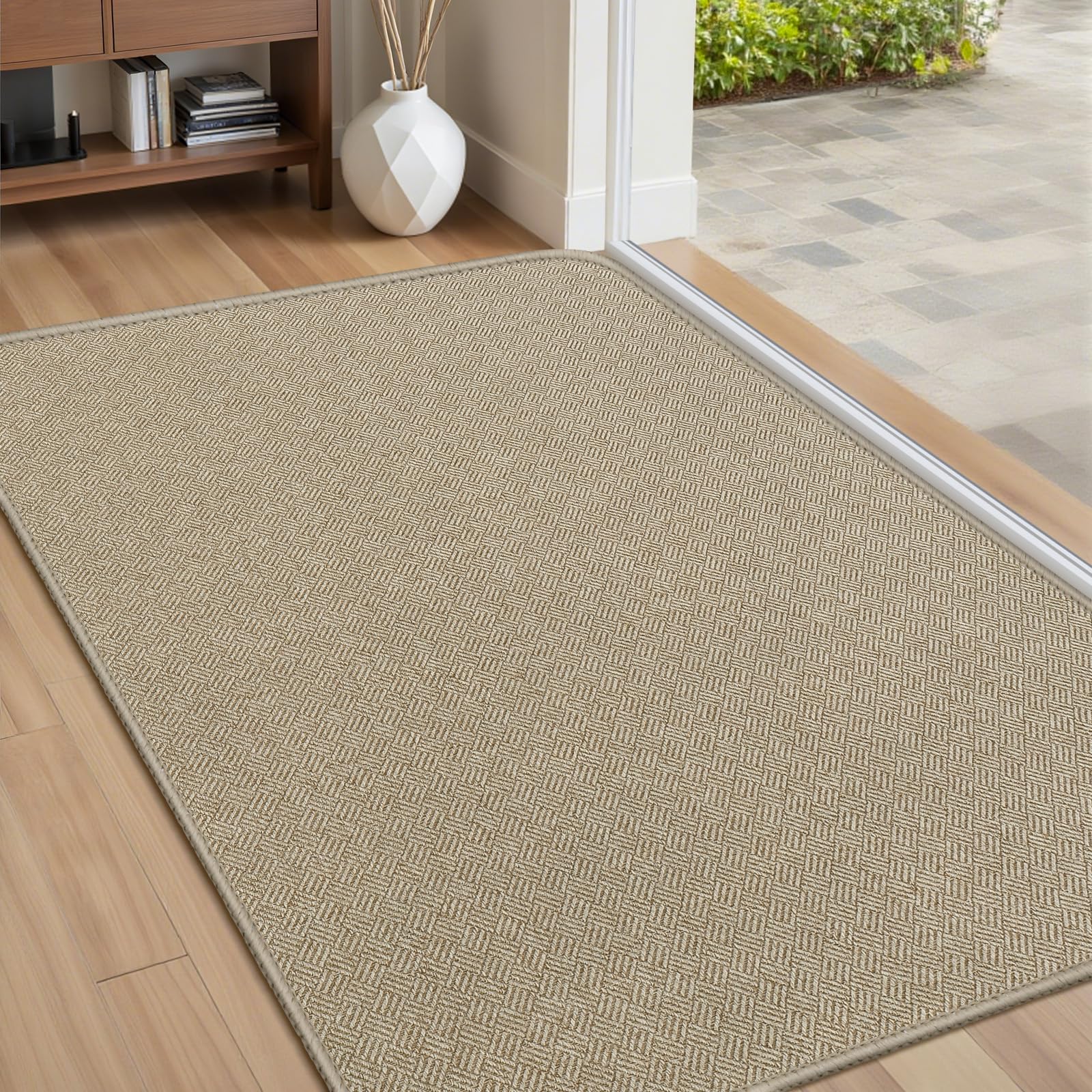 BEISIFLOOR Ultra Thin Door Mat 24x36 Khaki front view