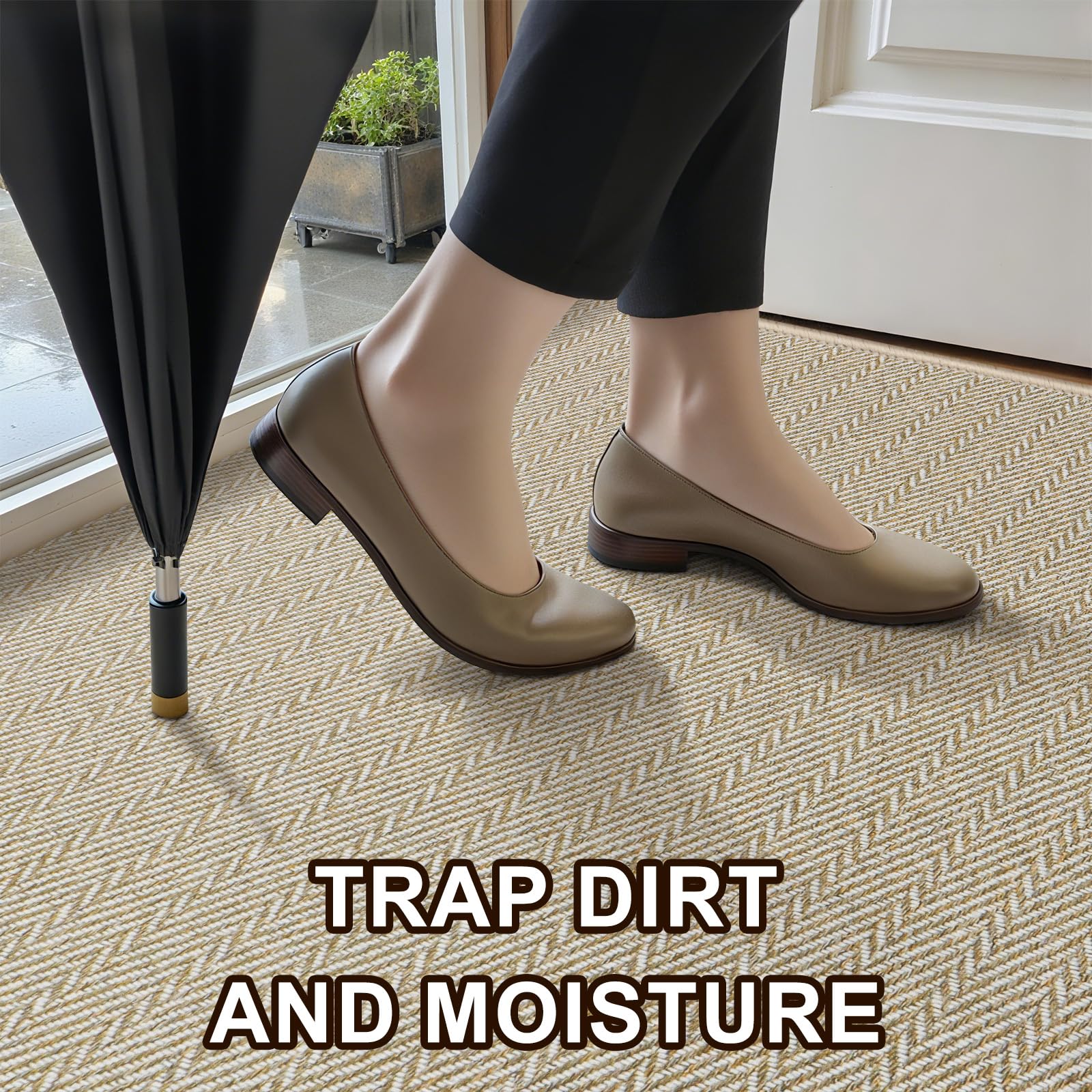 BEISIFLOOR Ultra Thin Door Mat 36x59 khaki rubber backing