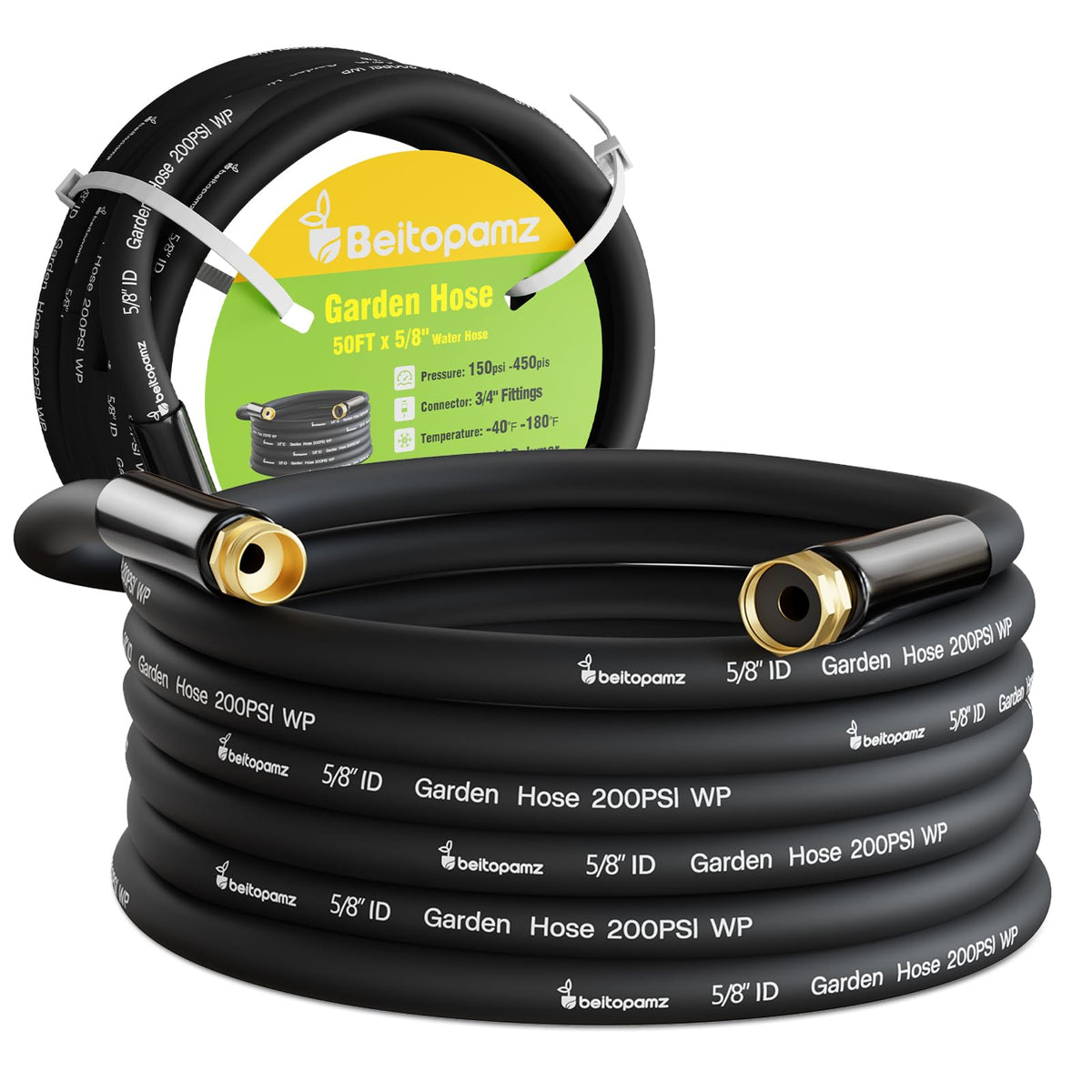 beitopamz 50ft garden hose with brass fittings, black