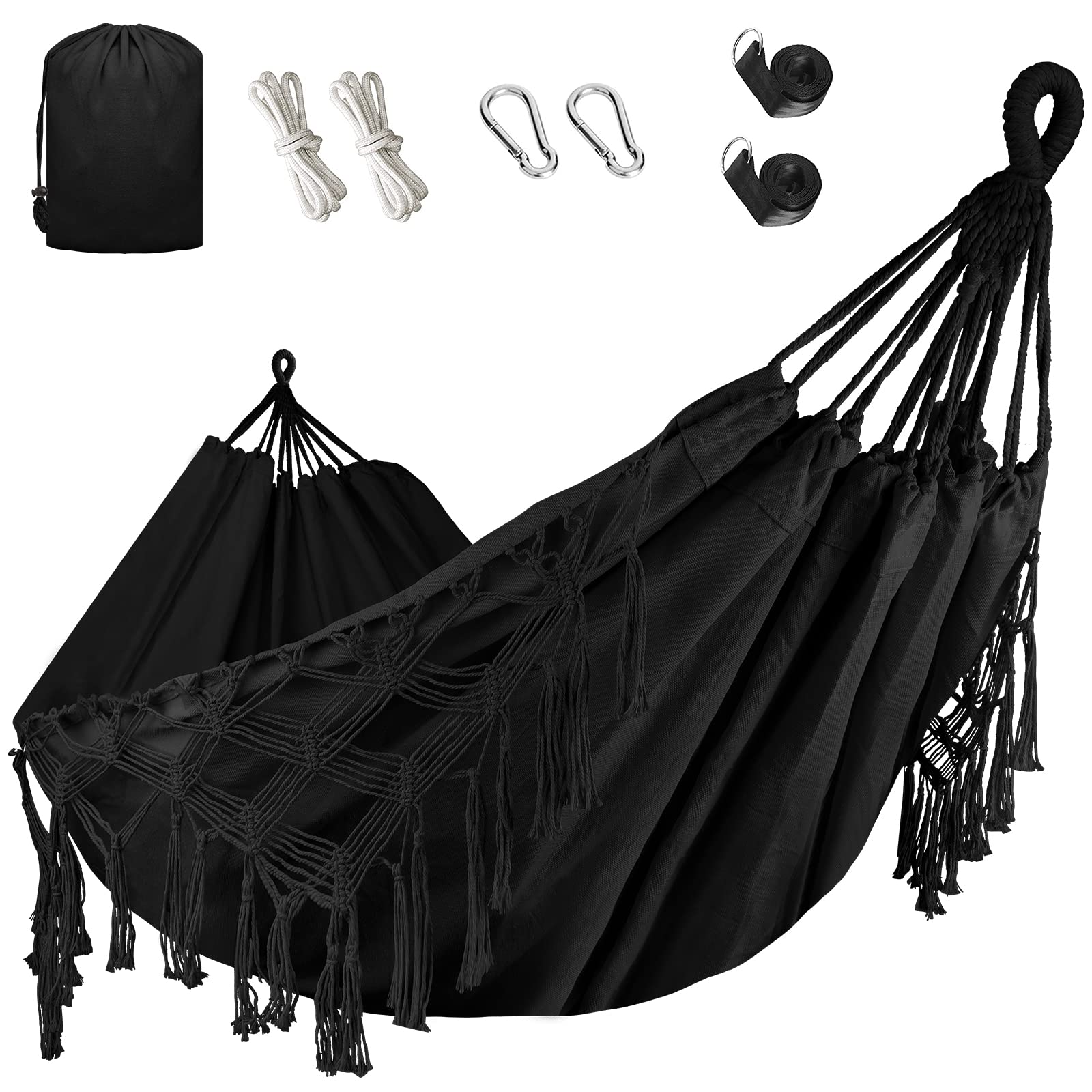 Bellzacasa Double Hammock black canvas with tassels