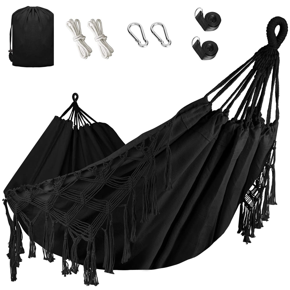 Bellzacasa Double Hammock black canvas with tassels