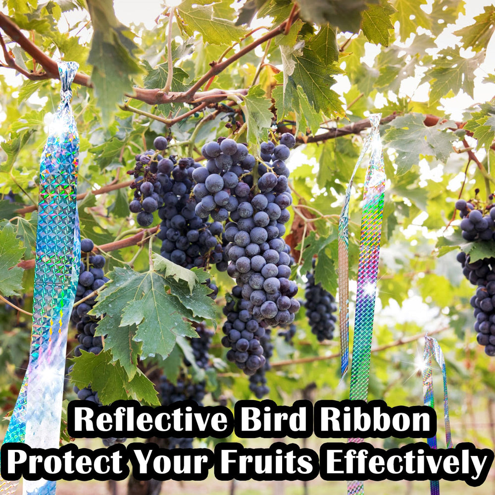 Benasan Reflective Birds Scare Ribbon attached to tree branches