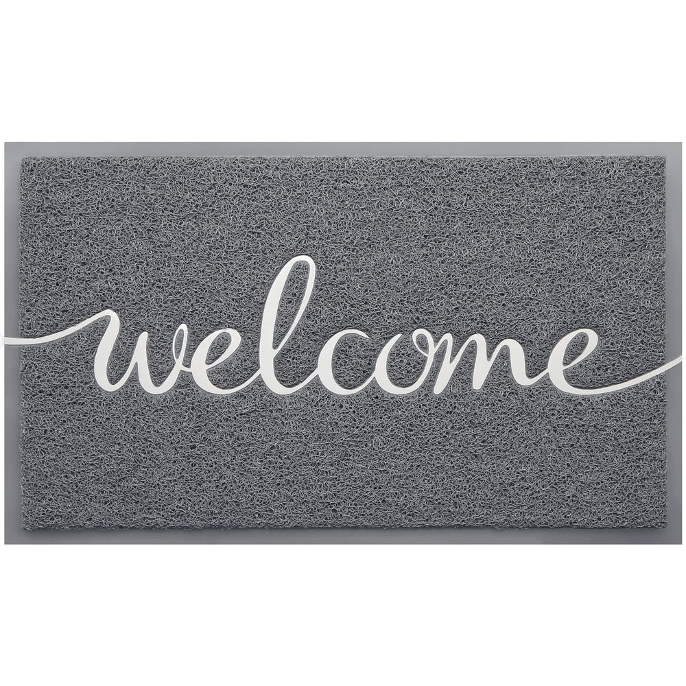 BeneathYourFeet Welcome Mat front view with embossed hello design