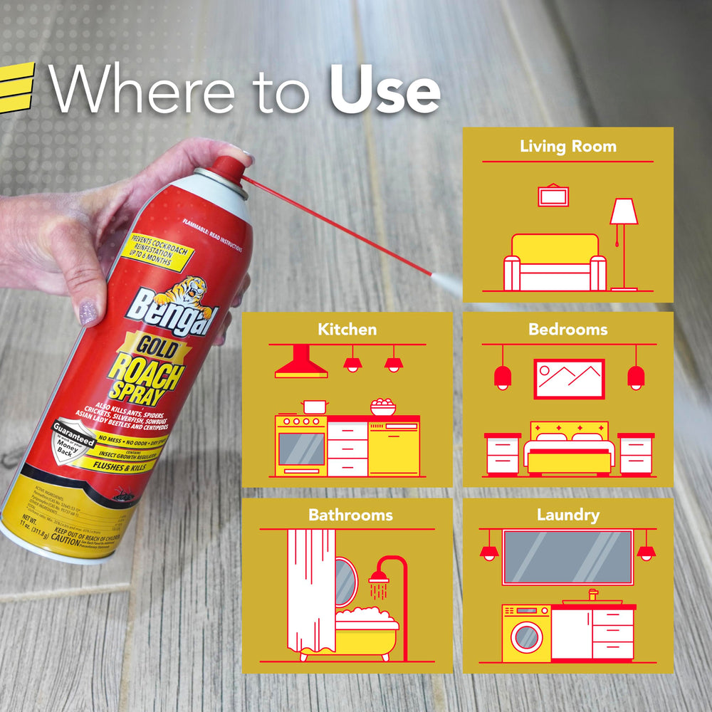 Bengal Roach Spray can on a table with a clean kitchen background