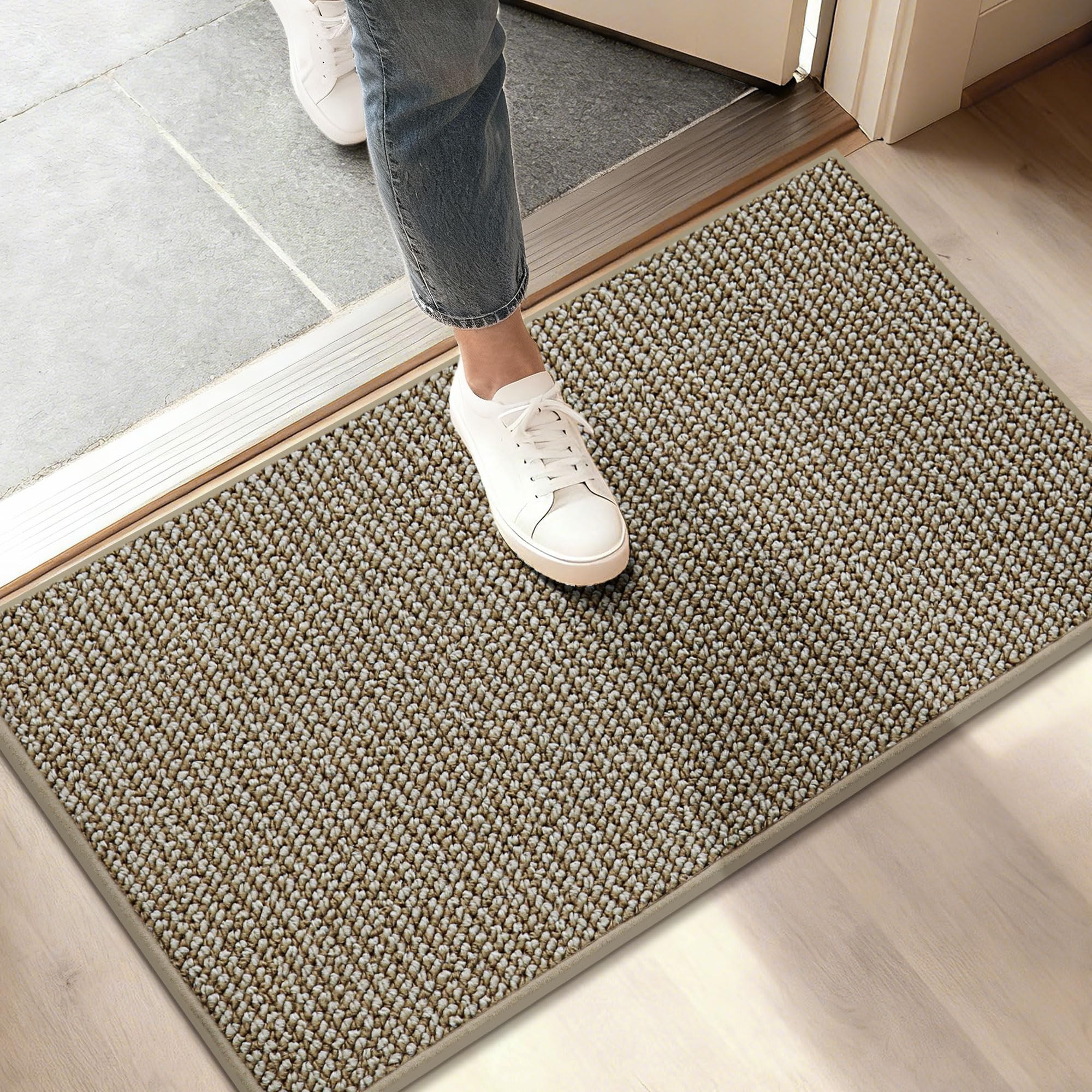BEQHAUSE Dirt Trapper Door Mat 17" x 30" front view in light beige