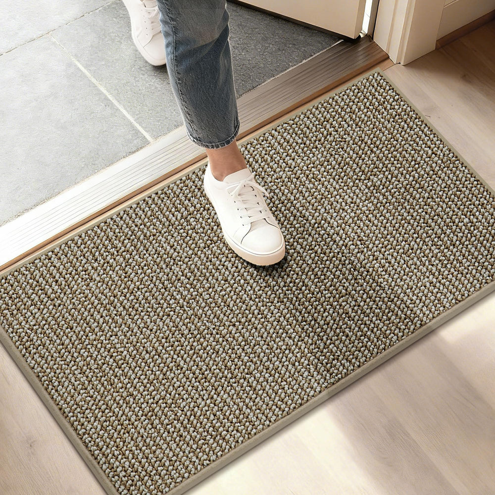 BEQHAUSE Dirt Trapper Door Mat 17" x 30" front view in light beige