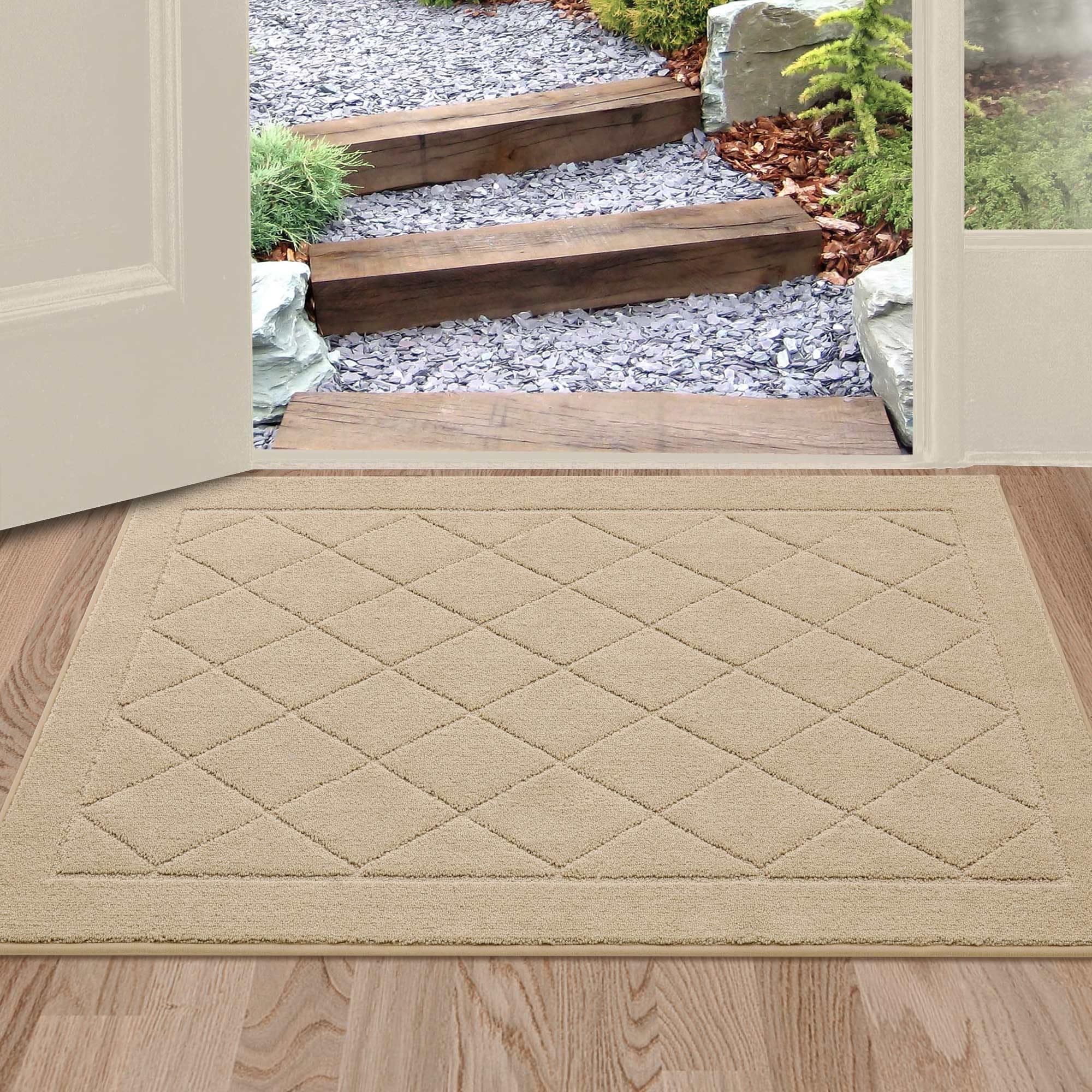 BEQHAUSE Dirt Trapper Door Mat 24" x 36" in warm beige front view
