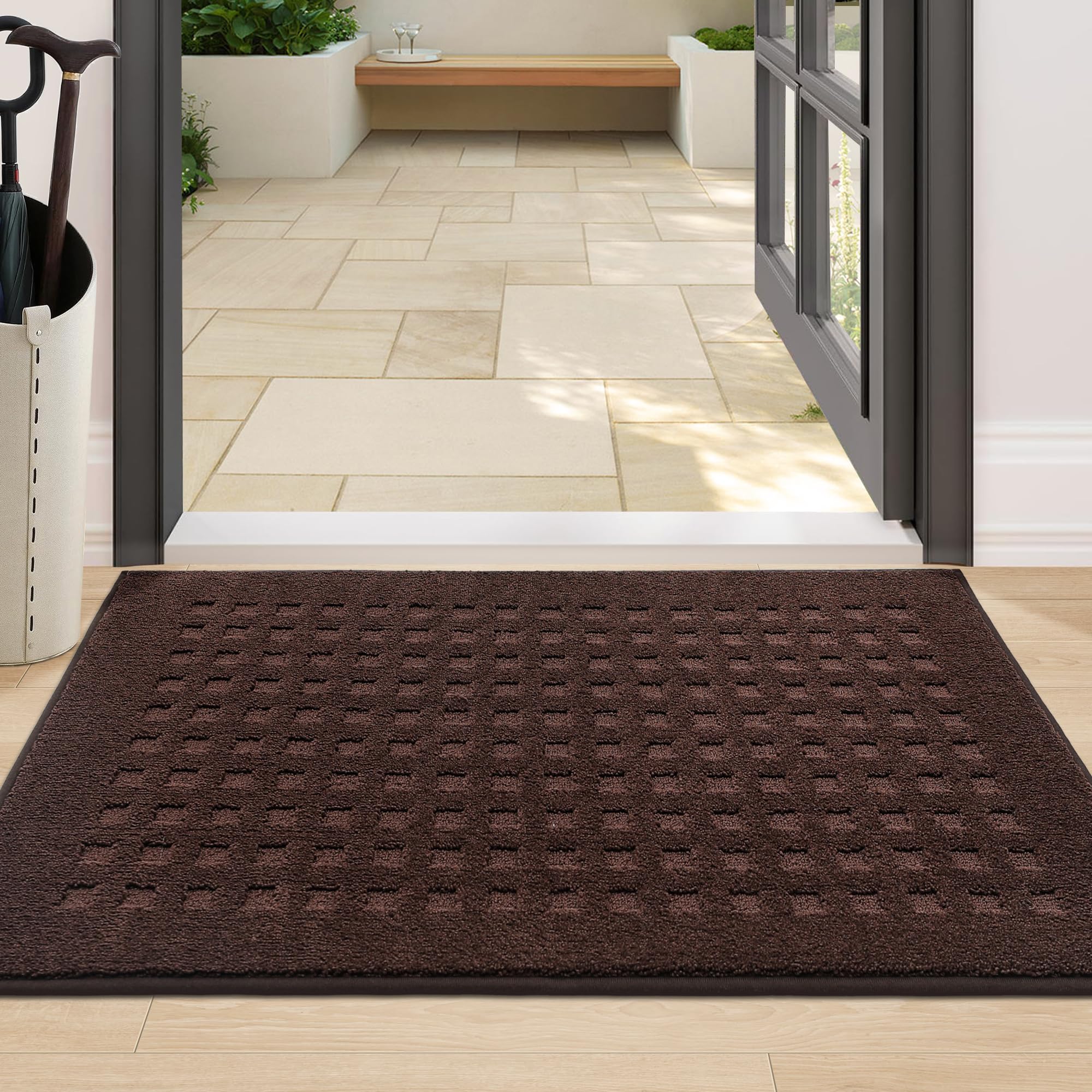 BEQHAUSE Dirt Trapper Door Mat 24"x36" front view, dark brown
