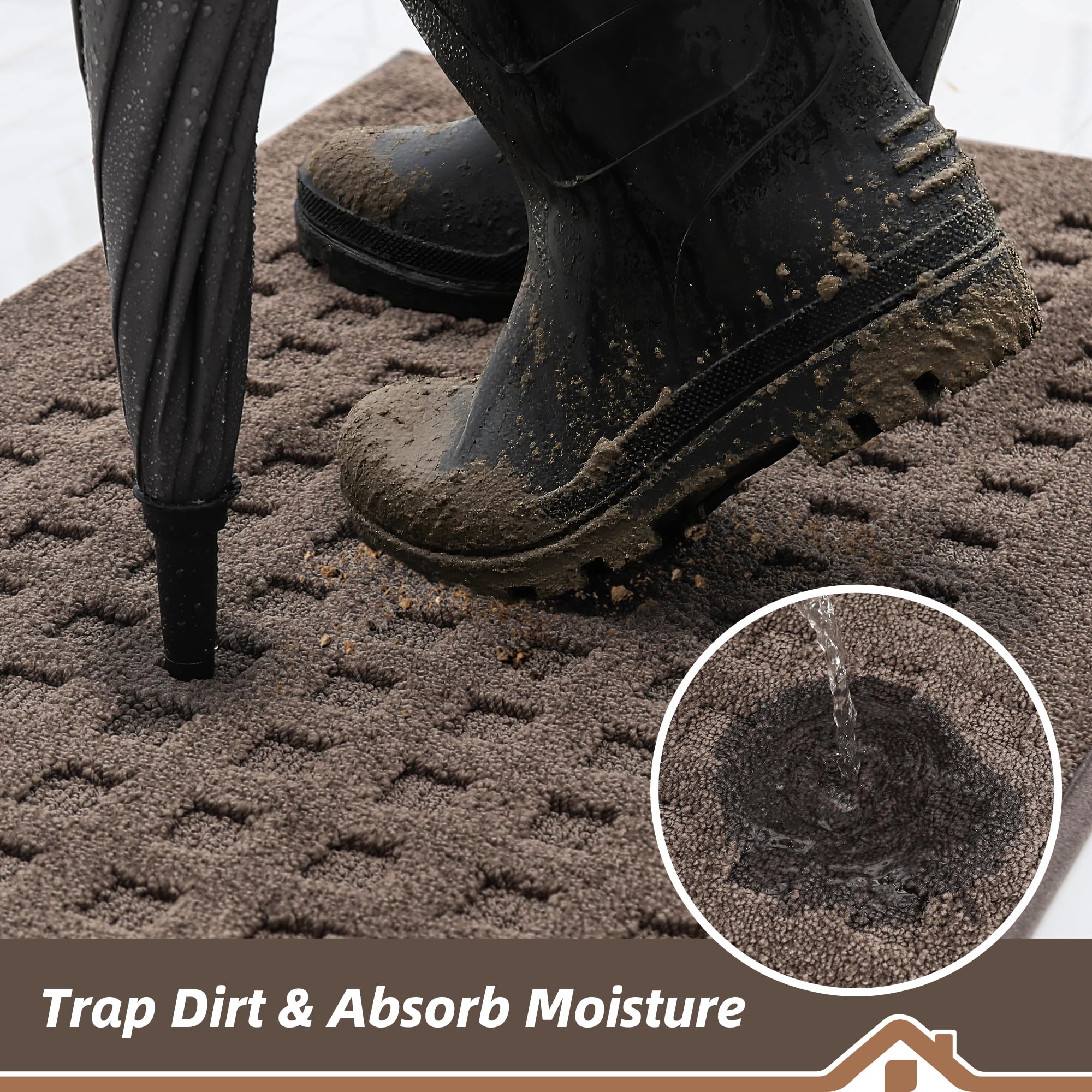 BEQHAUSE Dirt Trapper Door Mat 24x36 brown texture close-up