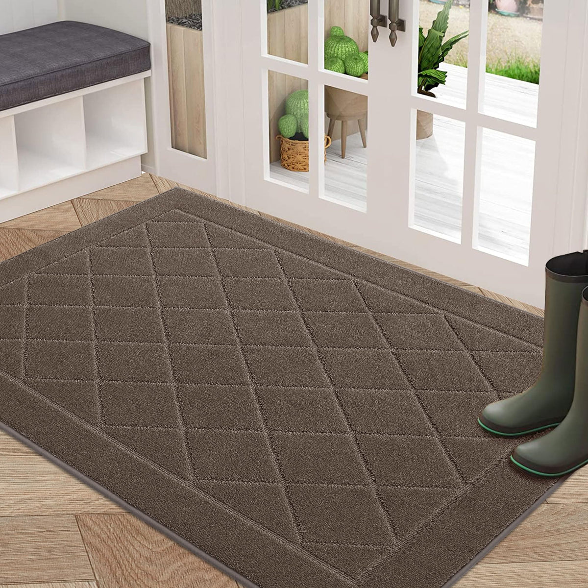 BEQHAUSE Dirt Trapper Door Mat 32" x 48" front view in light brown