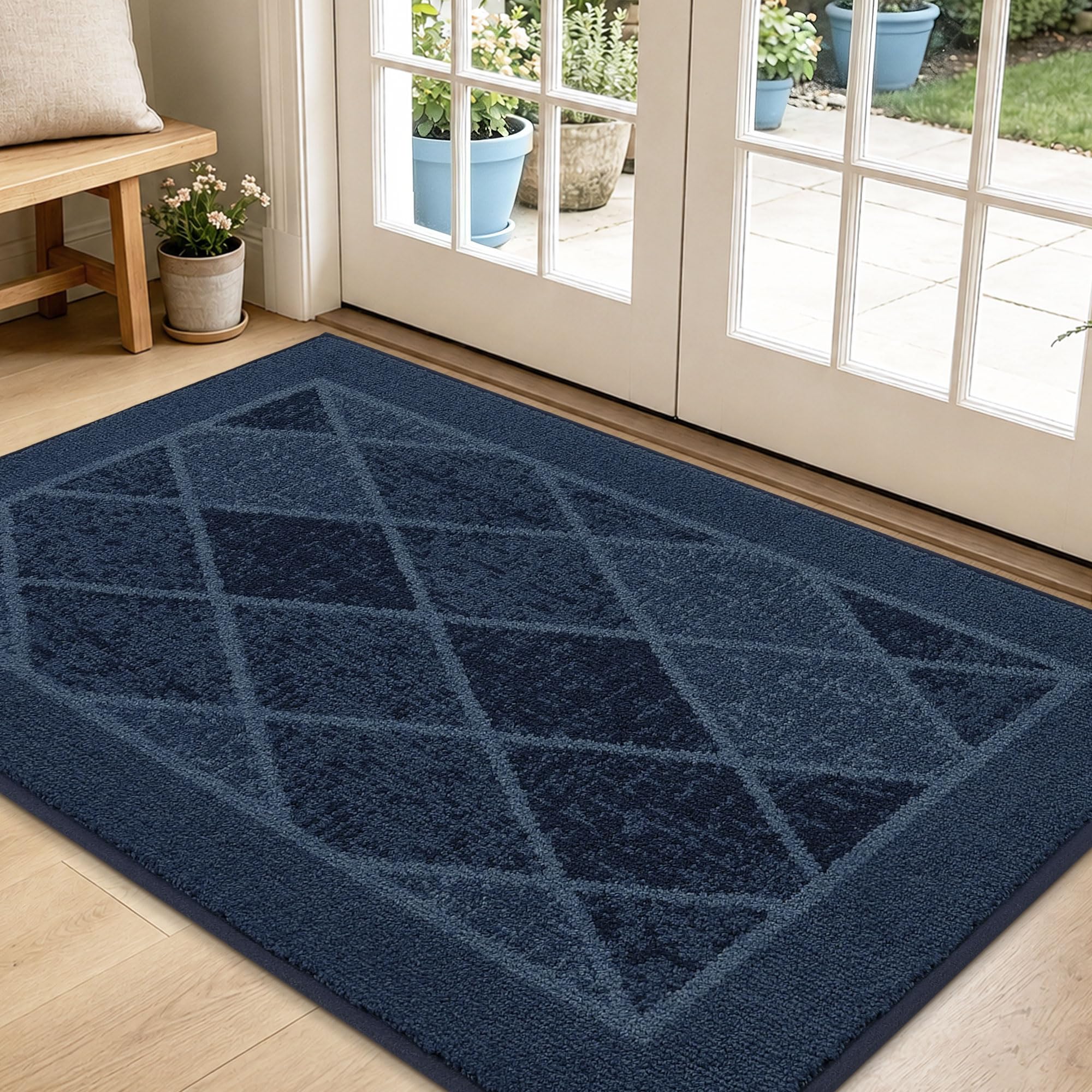 BEQHAUSE Dirt Trapper Door Mat 32" x 48" navy blue front view