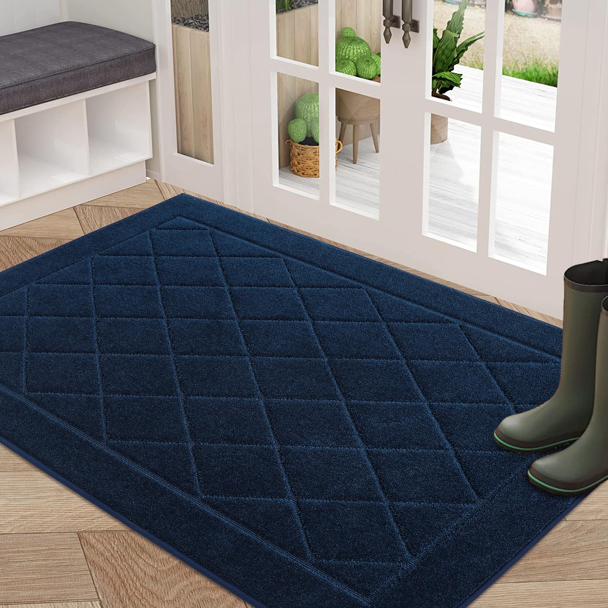 BEQHAUSE Dirt Trapper Door Mat 32" x 48" navy blue front view