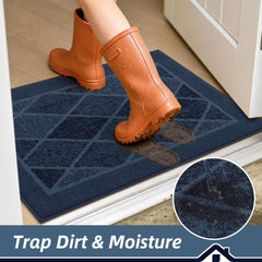 BEQHAUSE Dirt Trapper Door Mat 32" x 48" navy blue geometric pattern
