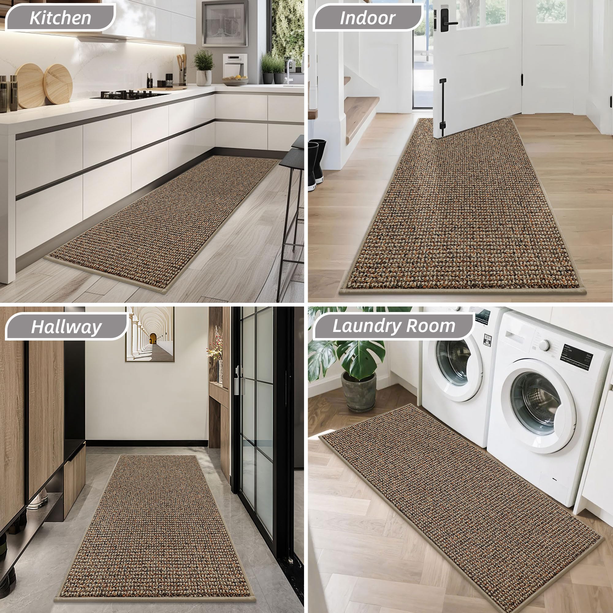 BEQHAUSE Dirt Trapper Door Mat 32" x 72" beige with dirt and moisture