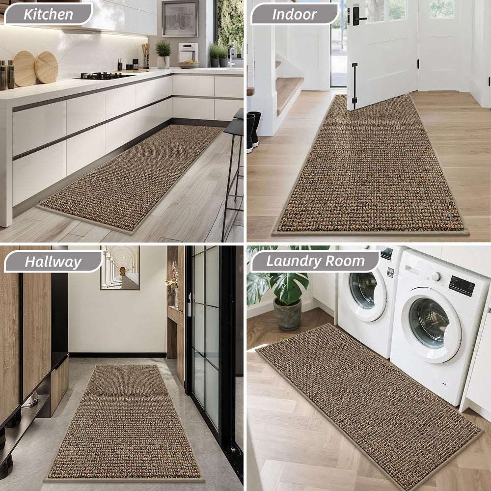 BEQHAUSE Dirt Trapper Door Mat 32" x 72" beige with dirt and moisture