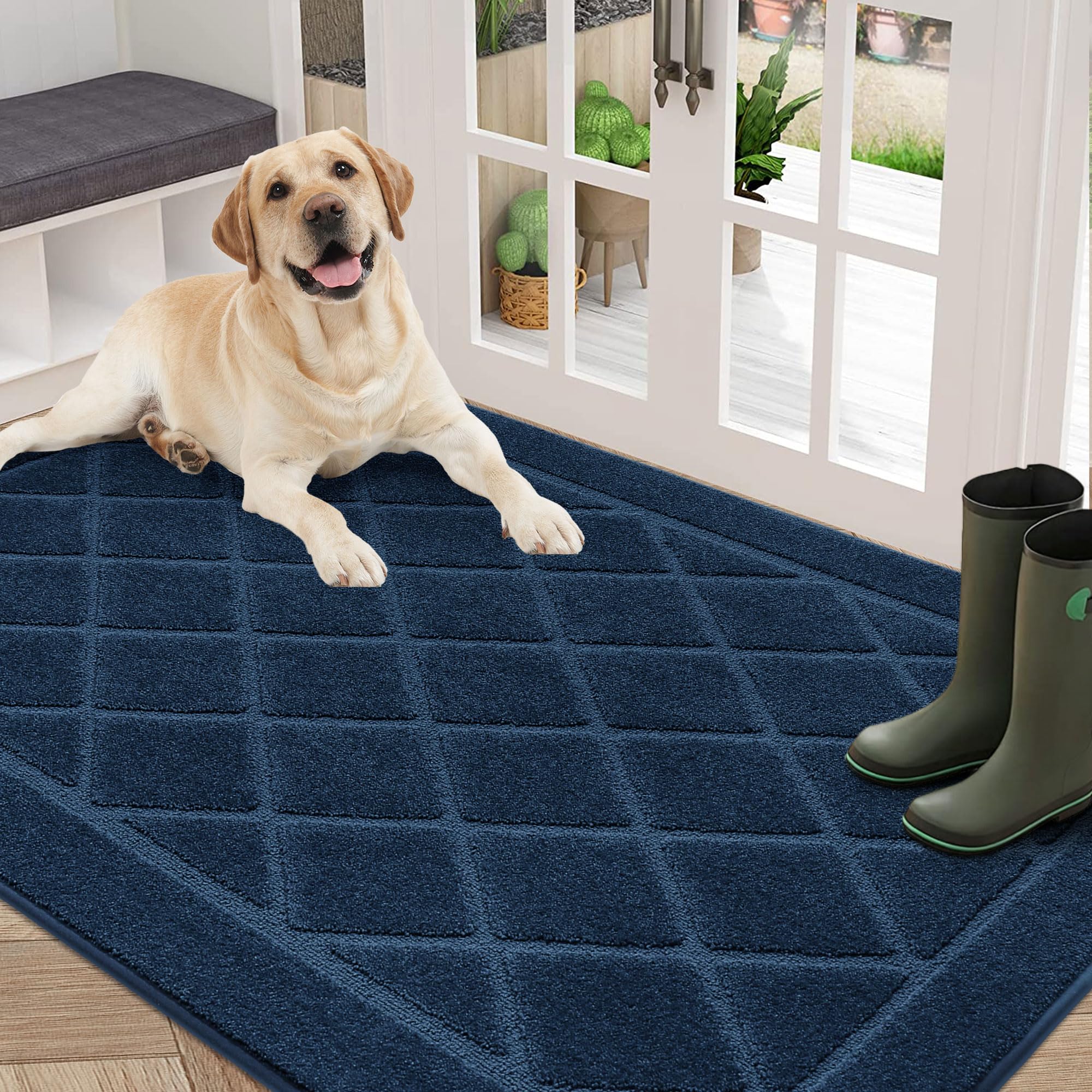 BEQHAUSE Dirt Trapper Door Mat 36" x 60" navy blue front view