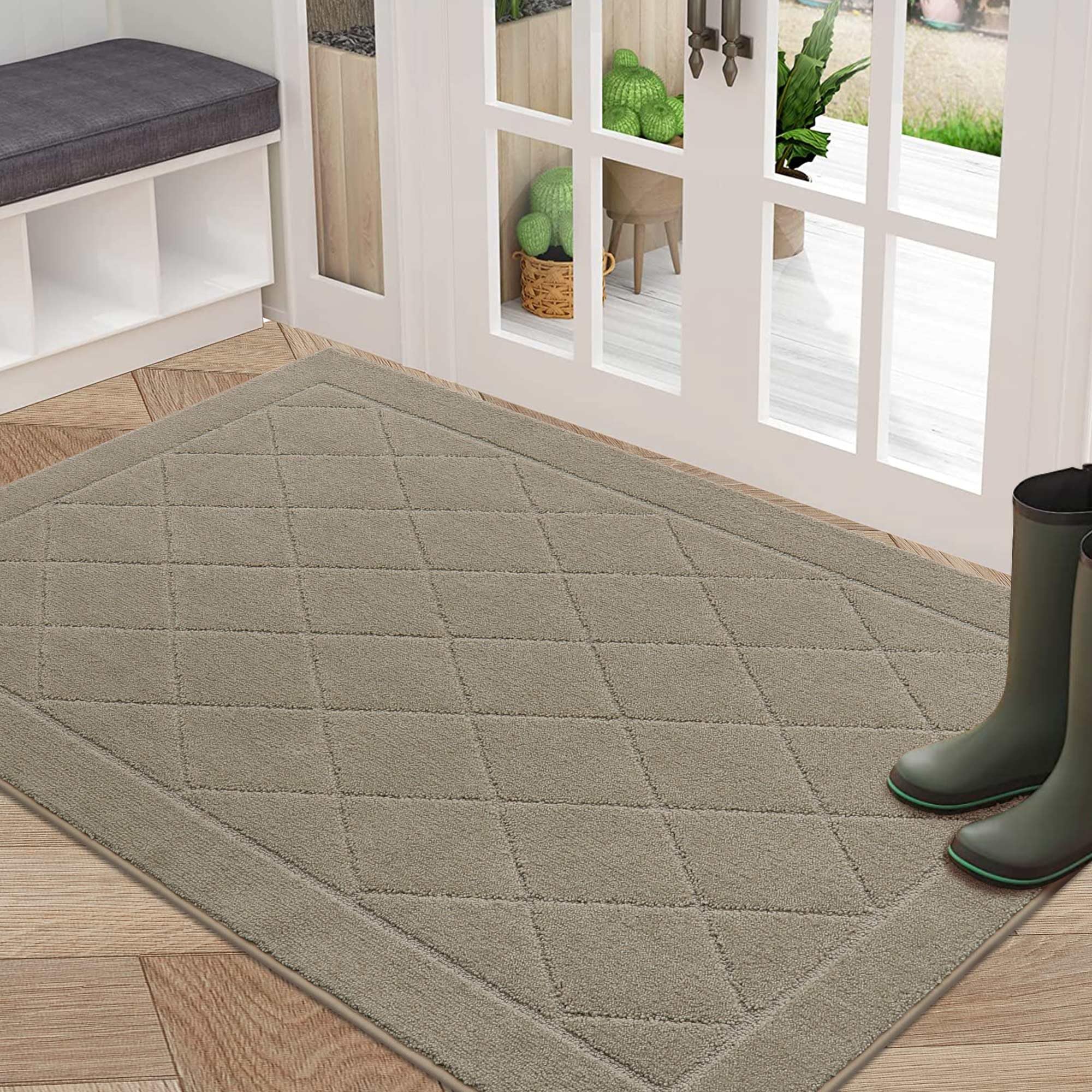 BEQHAUSE Dirt Trapper Door Mat beige front view