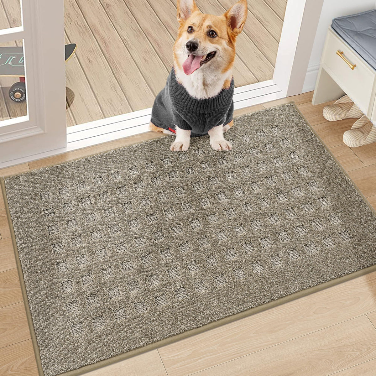 BEQHAUSE Dirt Trapper Door Mat beige front view