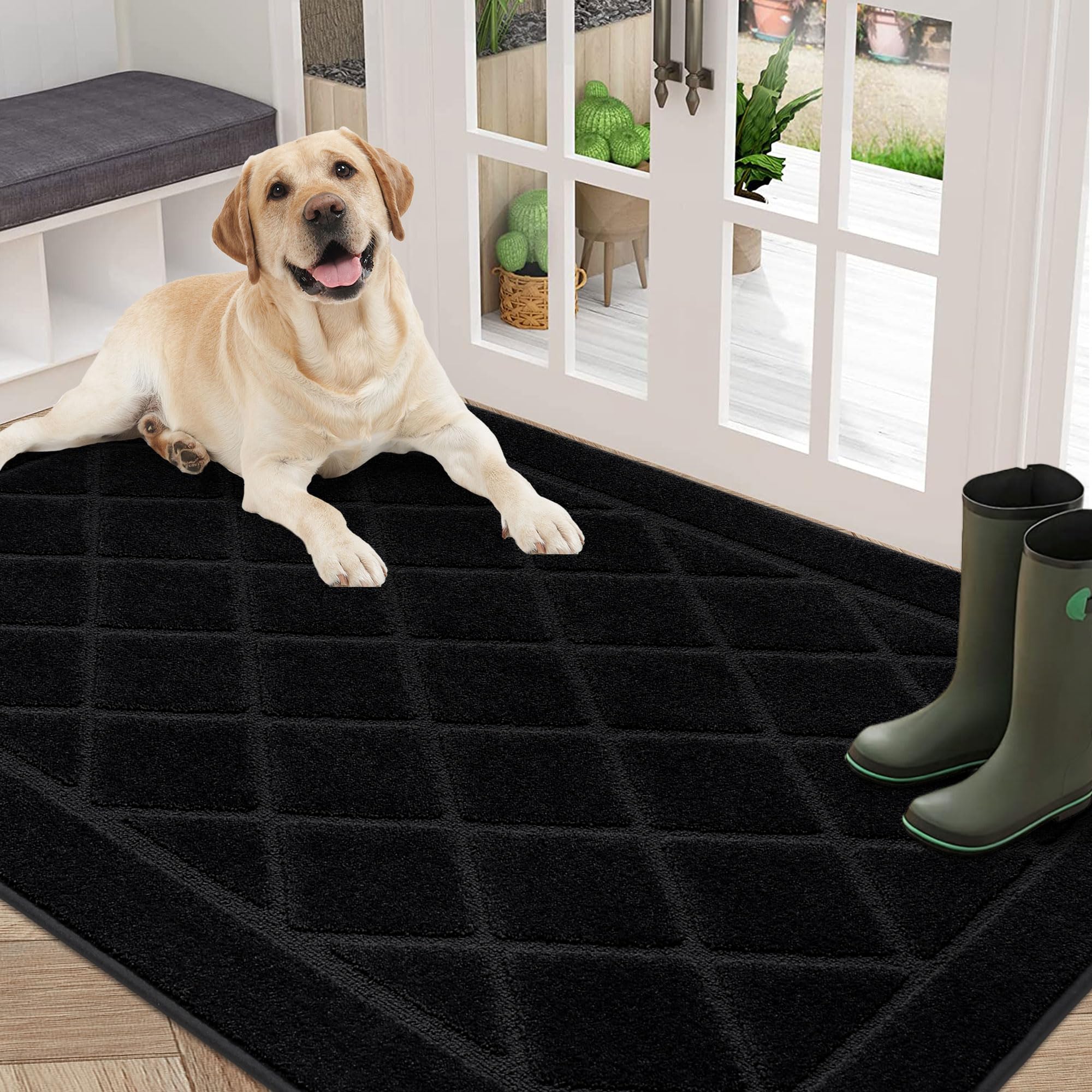 BEQHAUSE Dirt Trapper Door Mat front view, black, 36" x 60"