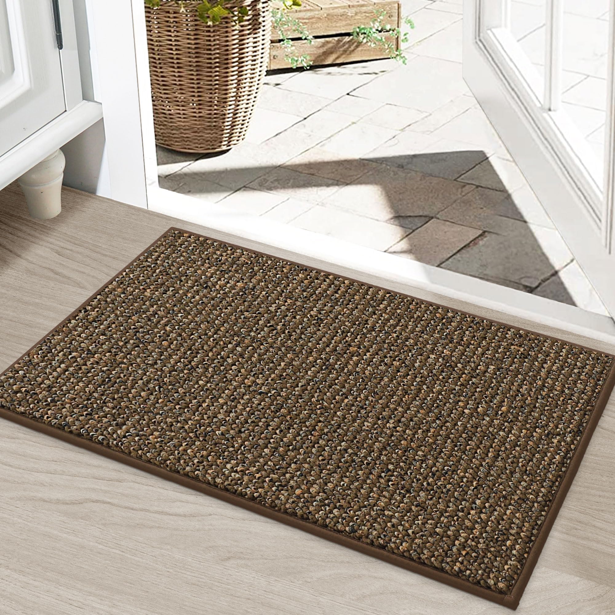 BEQHAUSE Dirt Trapper Door Mat front view, brown color, 20" x 32"