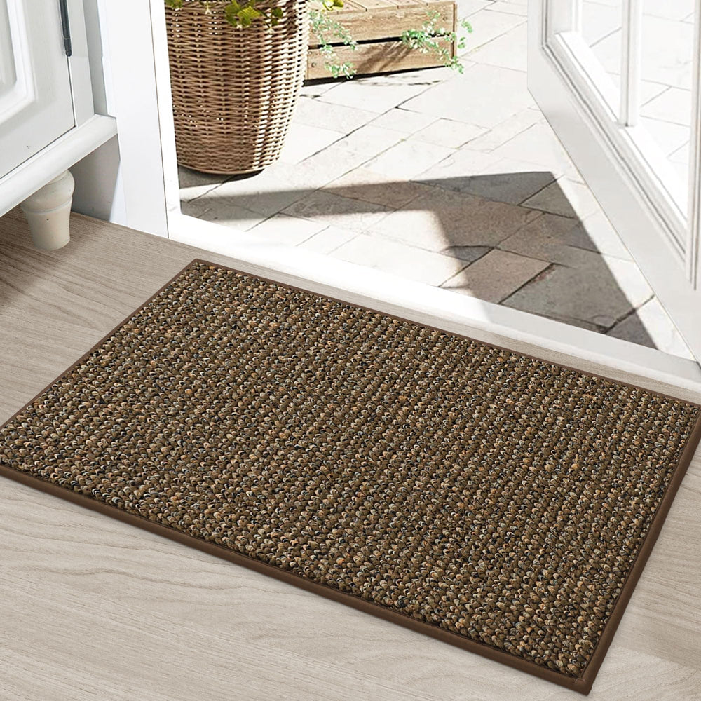 BEQHAUSE Dirt Trapper Door Mat front view, brown color, 20" x 32"