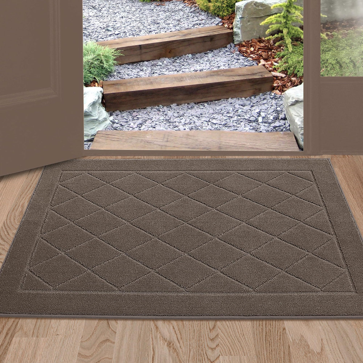 BEQHAUSE Dirt Trapper Door Mat light brown front view