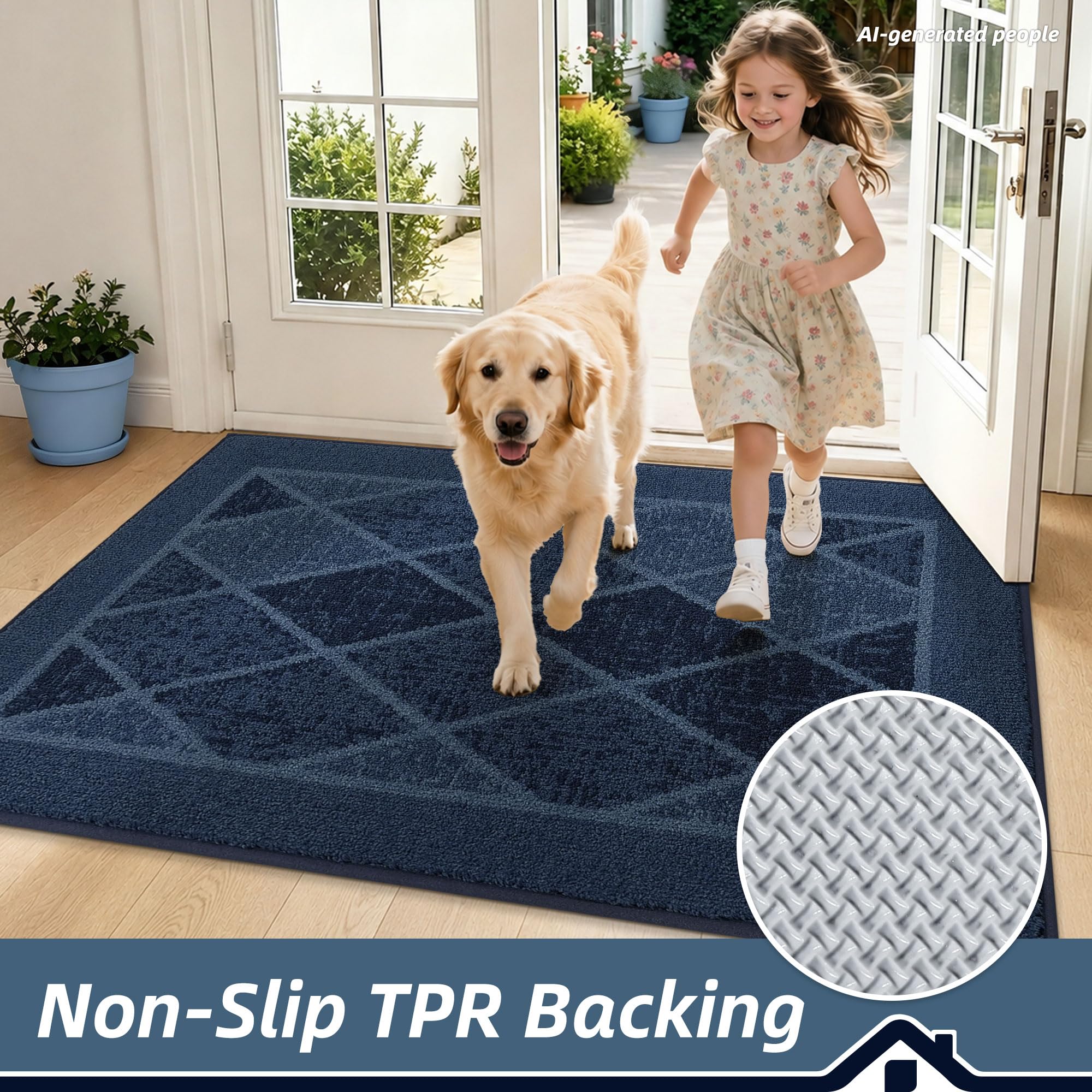 BEQHAUSE Dirt Trapper Door Mat non-slip backing close-up